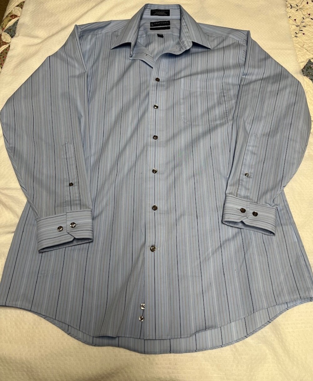 Mens Stafford long sleeve dress shirt light blue stripe 16-32/33